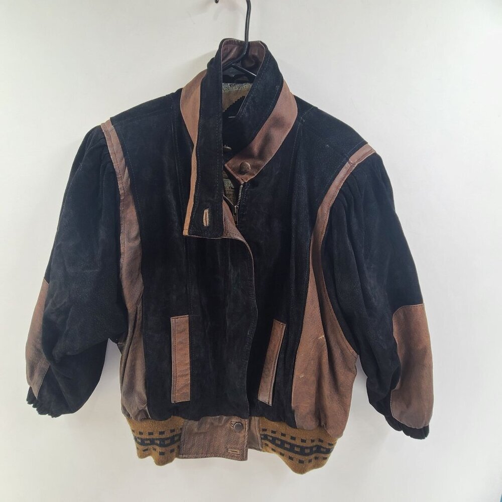 Vintage Pelle Leather Front Zip Jacket Streetwear  Black Brown Men's Size S